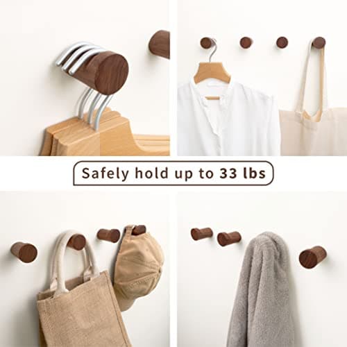 Black Walnut Wood Wall Hooks - Pack of 4 Minimalist Decor