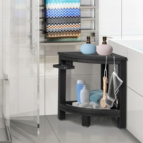 HDPE Leg Shaving Shower Stool with Hooks & Dish (Black)