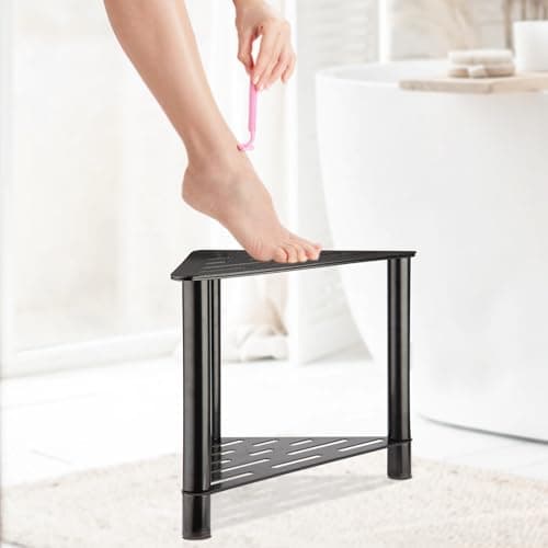 Corner Shower Stool for Shaving Legs with Storage Shelf