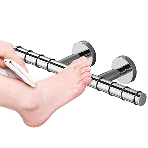 SPA Wall Mounted Foot Rest for Leg Shaving, Knurled Brass Bar, Matte Black — Chrome Shower Foot Rest