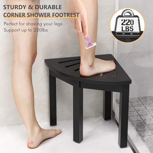 Domax Bamboo Corner Shower Foot Rest, Non-Slip Waterproof Black