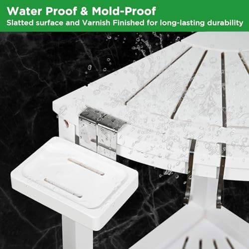 Ollieroo White 2-Tier Bamboo Corner Shower Stool with Storage