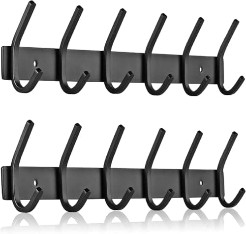 FANYITY 2 Pack White Wall Mount Coat Hook, 6 Dual Hooks for Entryway — 3008L Black 2