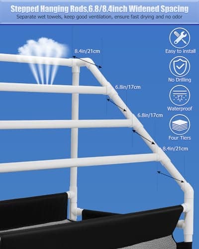 Hutigertech 4 Tier Moveable Poolside Towel Rack with Net and Wheels