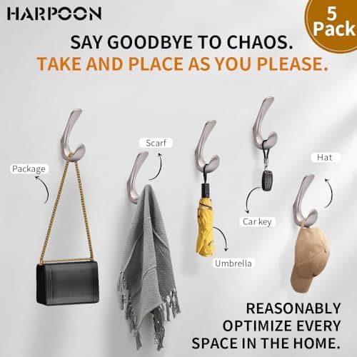 HARPOON 5-Piece Rustproof Satin Nickel Coat Hook
