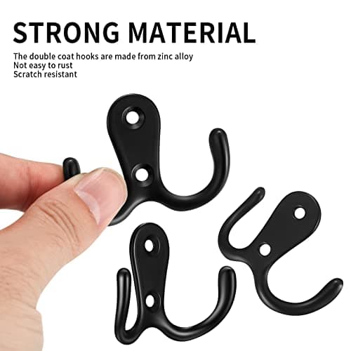 10 Pack Black Retro Double Prong Coat Hooks for Hanging Clothes and Accessories