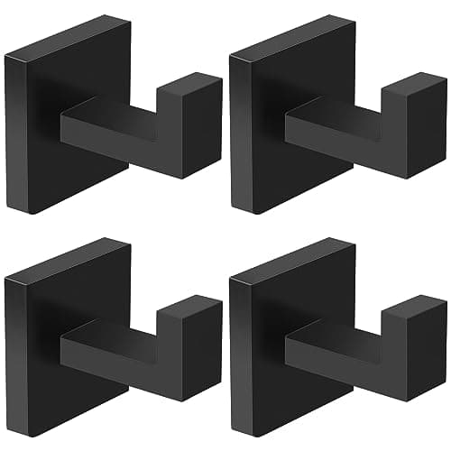 Bathroom Towel Hooks, 12pcs Mixed (4 Square + 8 Round, Black)