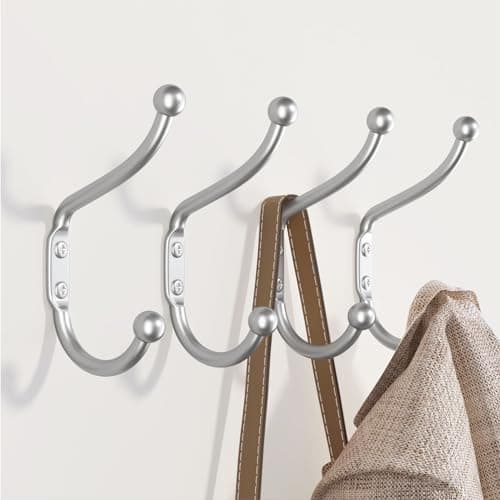 10-Pack Black Coat Hooks for Hanging Heavy Duty Items, Wall MountCloset Hooks for Towels, Clothes & Backpacks — Silver