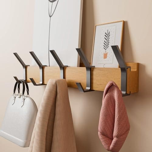 17" Wall Coat Rack with 5 Removable Hooks for Hats Keys Backpacks