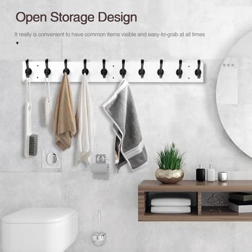 Tatub 38.6" White Wall Mount Coat Rack with 10 Hooks