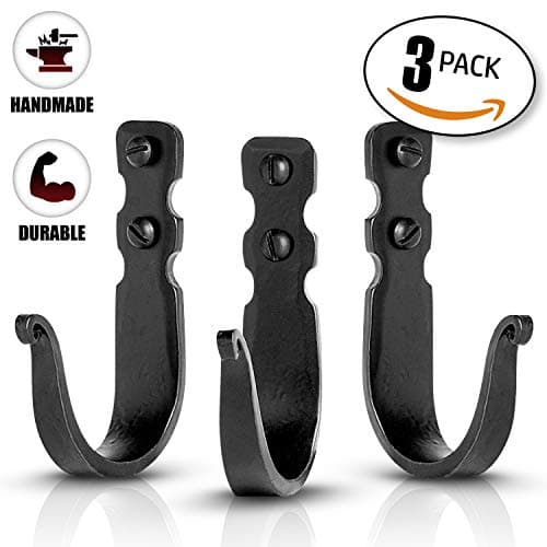 Wrought Iron Farmhouse Hooks, Black - Pack of 3