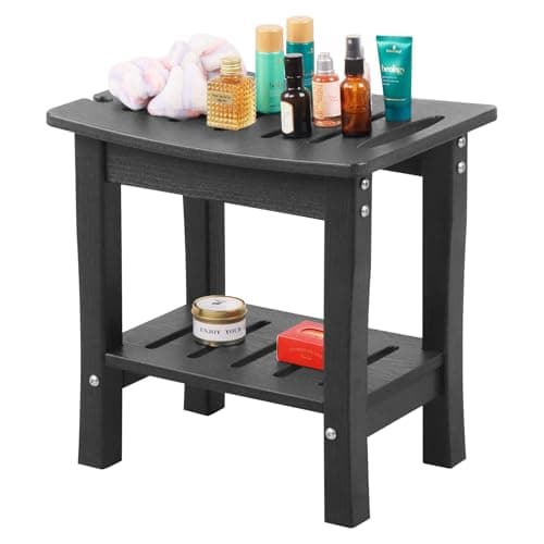 Waterproof HDPE Shower Bench with Storage and Non-Slip Shaving Shelf (Navy) — Black