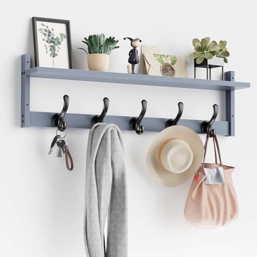 Tatub 29'' Rustic Brown Coat Rack with 5 Hooks & Shelf — Gray