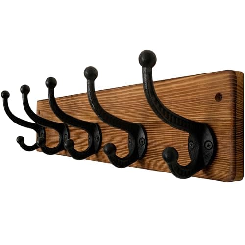WEBI Rustic Brown Coat Rack with 5 Cast Iron Hooks for Wall Mount