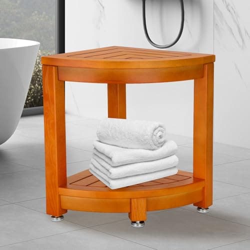 Magam Waterproof Teak Shower Stool with Storage & Non-Slip Feet (Gray) — Wood