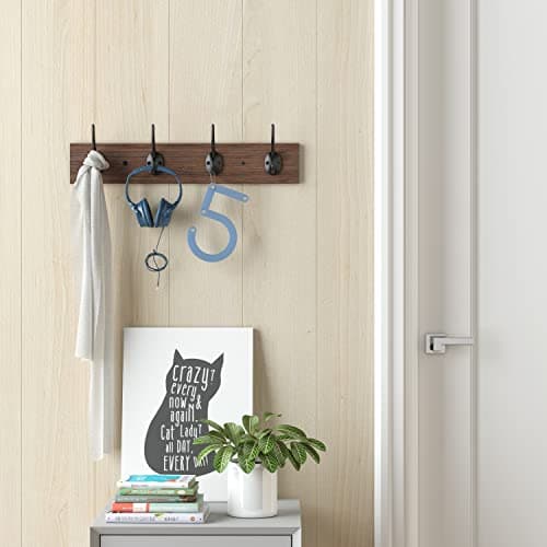 BAMEOS Brown Wall Hooks with 4 Dual Hooks for Entryway and Bathroom
