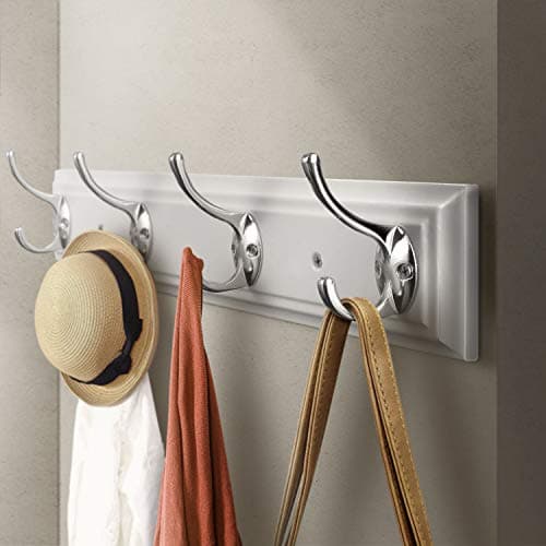 White Wall Mount Coat Rack, 17" Wood & 4 Hooks, Heavy Duty Zinc Alloy, Perfect for Bedroom, Bathroom, Kitchen