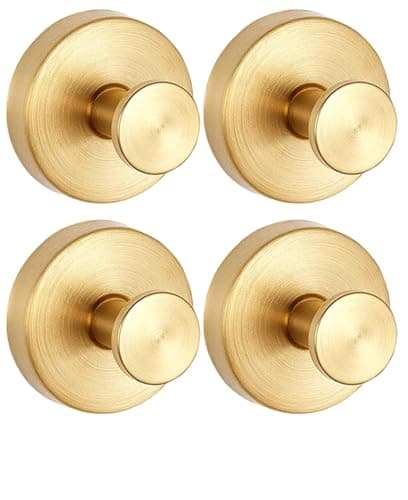 Luxe No-Drill Stainless Steel Waterproof Towel Hooks for Bathrooms — Gold 4PC