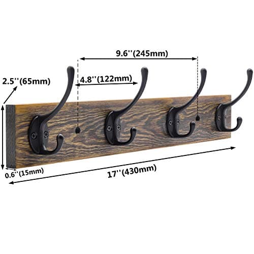 IBosins Brown Rustic Metal Wood Wall Mount Coat Rack (4 Hooks)