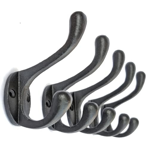Ambipolar Vintage Antique Black Heavy Duty Double Wall Hooks, 5-Pack Mudroom Coat Rack — Cornish Hook