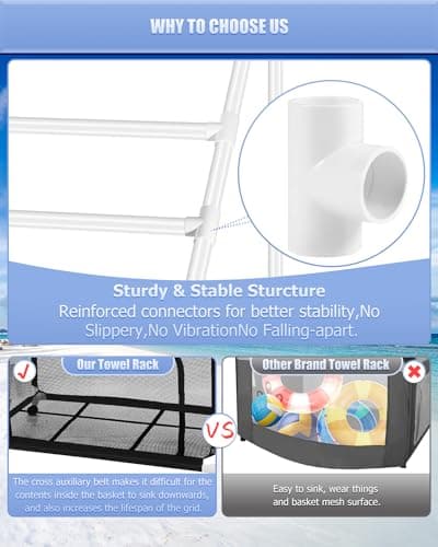 Hutigertech 4 Tier Moveable Poolside Towel Rack with Net and Wheels