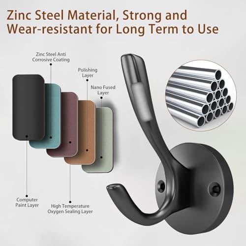 ZUONAI Matte Black Wall Hooks 2 Pack Heavy Duty Black Coat & Hat Hooks
