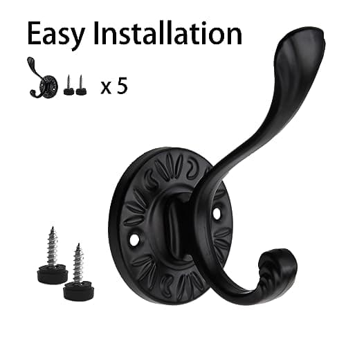 5pcs Matte Black Coat Hooks & Towel Bars for Bathrooms & Entryway