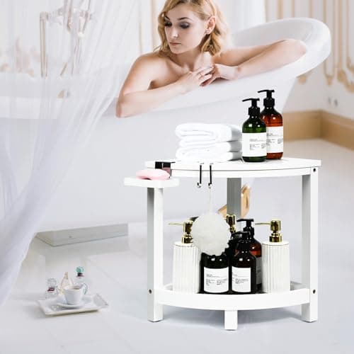 Ollieroo White 2-Tier Bamboo Corner Shower Stool with Storage