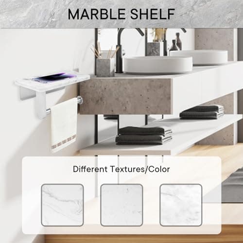 Brushed Nickel Natural Marble Toilet Paper Holder, Wall Mounted for Bathroom Washroom