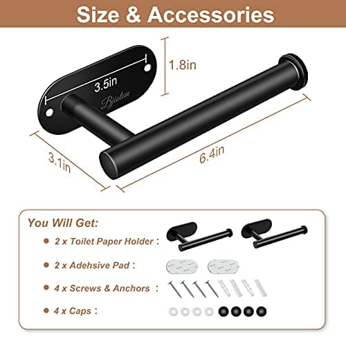 Bjiotun Black 2 Pack Toilet Paper Holder, Stainless Steel & Paper Towel Adhesive Mount