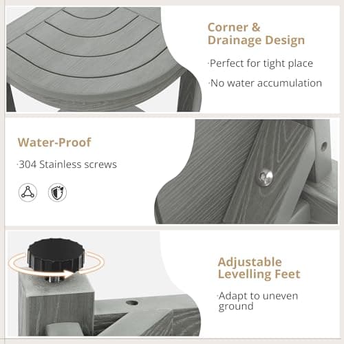 LUE BONA Gray Waterproof Corner Shower Bench with Storage