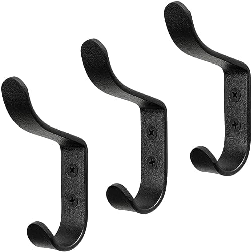 RTZEN Wrought Iron Classic Rustic Wall Hooks - 3 Pack for Coat Towel or Hat — Double Round