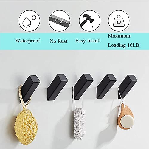4 Pack Matte Black Stainless Steel Towel Hooks for Bathroom Wall Mount