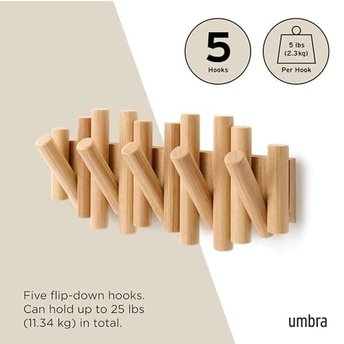 Umbra Picket 5 Hooks Wall-Mounted Rail Natural Finish