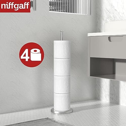 Free-Standing Stainless Steel Toilet Paper Holder Stand with Reserve Function for Bathroom & Toilet Rolls Storage