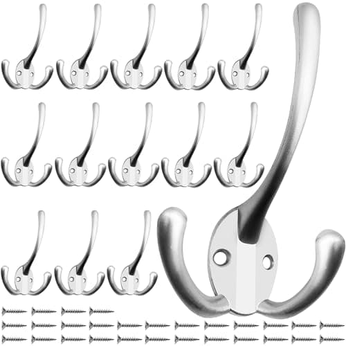 IBosins 14-Pack Heavy Duty Triple Prong Wall Hooks, Black — 14 Pcs Matte Nickel