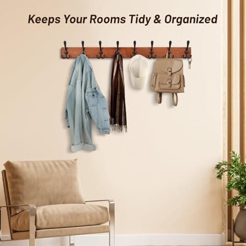 Rustic Large Coat Rack with 8 Triple Hooks, Heavy Duty Wood Wall Mount