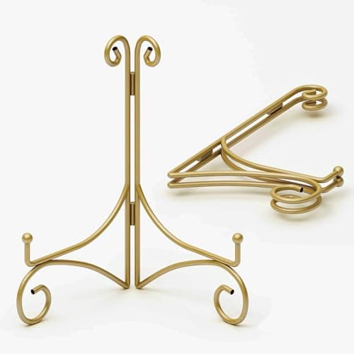 Gold Hinged 6” Table Stand, 2-Pack for Displaying Books, Art, Photos & Platters