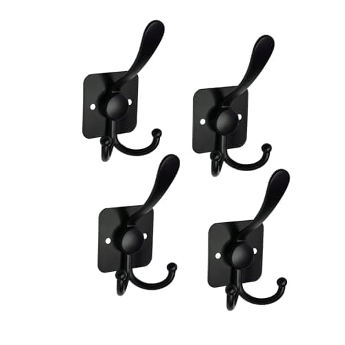 Country Wind Matte Black Heavy Duty 4 Pack Coat Hooks