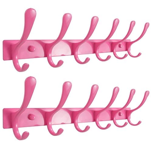 SKOLOO Heavy Duty Stainless Steel Coat Rack - 6 Hooks, Black — Pink