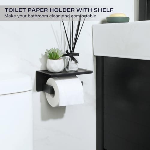 Alise SUS304 Stainless Steel Toilet Paper Holder with Shelf, Matte Black