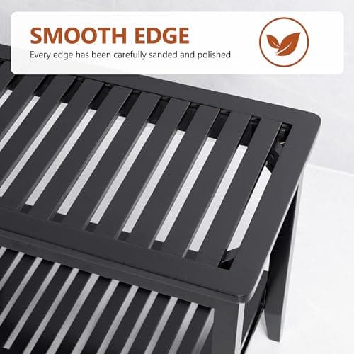 Forevich Bamboo Shower Bench Stool with Storage Shelf Black