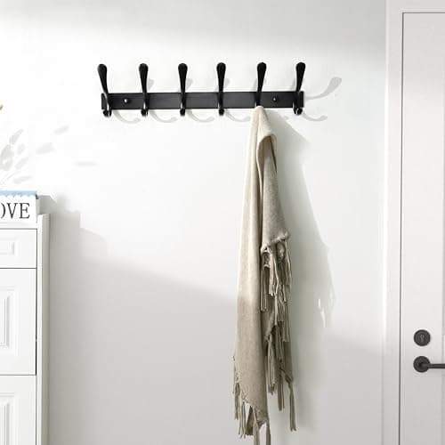 SKOLOO Wall-Mounted Coat Rack - 6 Heavy-Duty Stainless Steel Hooks, Black