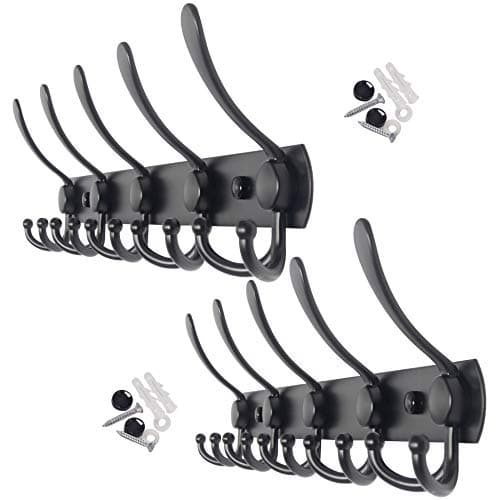 WEBI Wall Mount Coat Rack with Hooks for Jackets and Clothes — Black