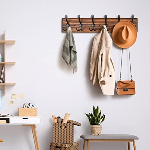 Brown Wooden Heavy Duty Coat Rack with 6 Hooks
