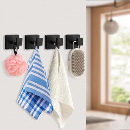 4 Pack Matte Black Stainless Steel Towel Hooks - Modern Design for Home & Closet