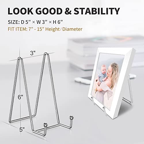 Livelab 6 Inch Silver 3 Pack Picture & Decor Stand Metal Plate Holder