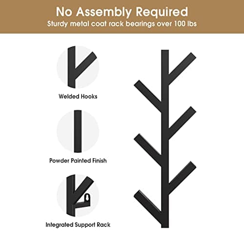 RRG Vertical Wall Coat Rack, 16 inch Metal, for Hats & Jackets (16")