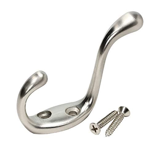 ROK Hardware 3-1/2" Black Heavy Duty Dual Coat Hook, 10 Pack — Brushed Nickel