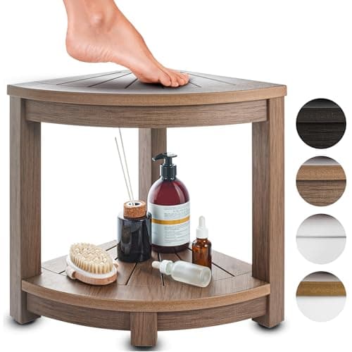 HDPE Corner Shower Stool - Waterproof Shower Bench for Shaving and Organizing (Brown) — Brown